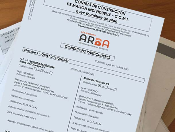 Modèle de contrat CCMI du groupement d'artisans constructeurs ARBA sur Rennes, le département d'Ille et Vilaine et le département des Côtes d'Armor